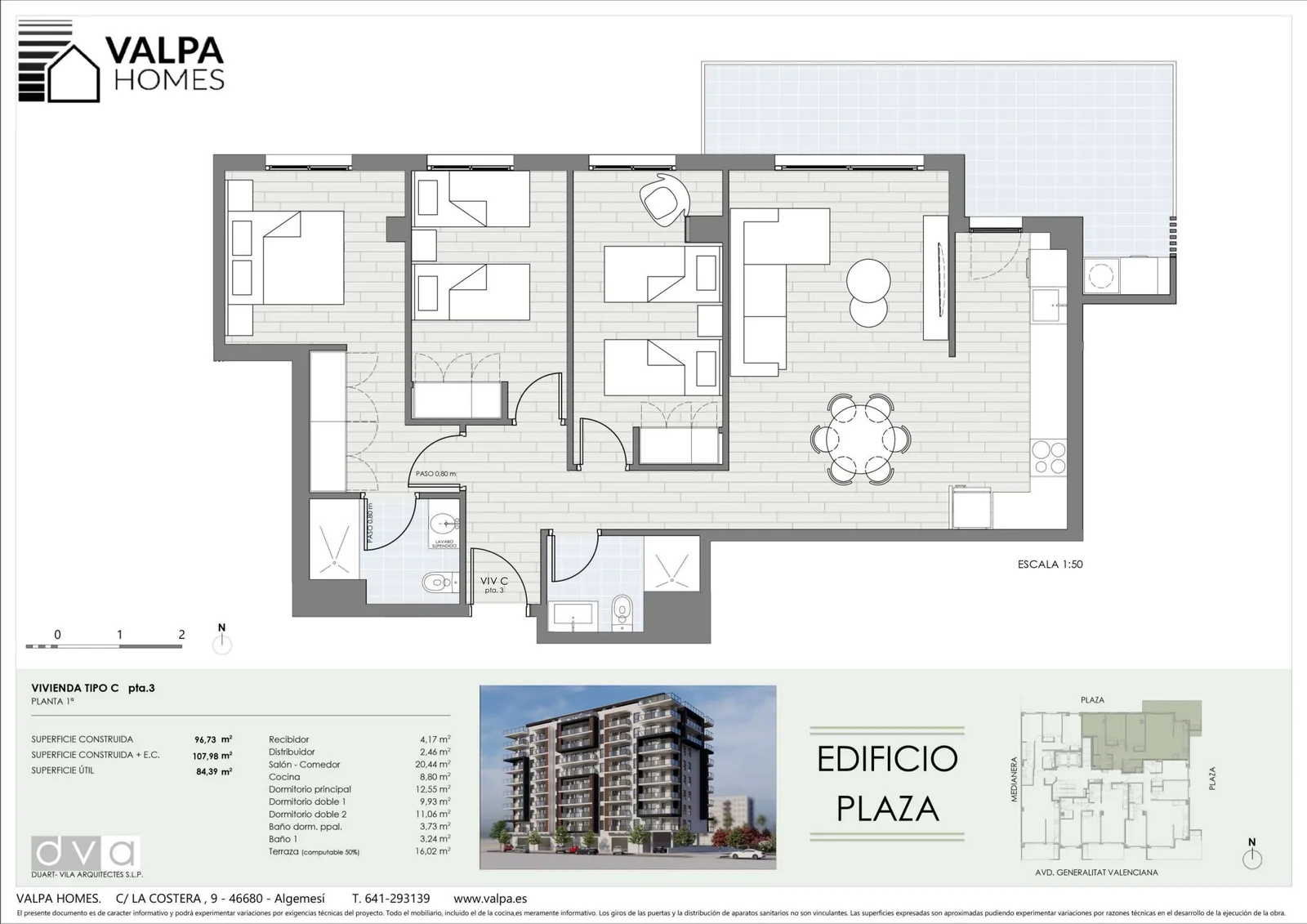 Plano de Piso 1º C, Edificio Plaza Algemesí