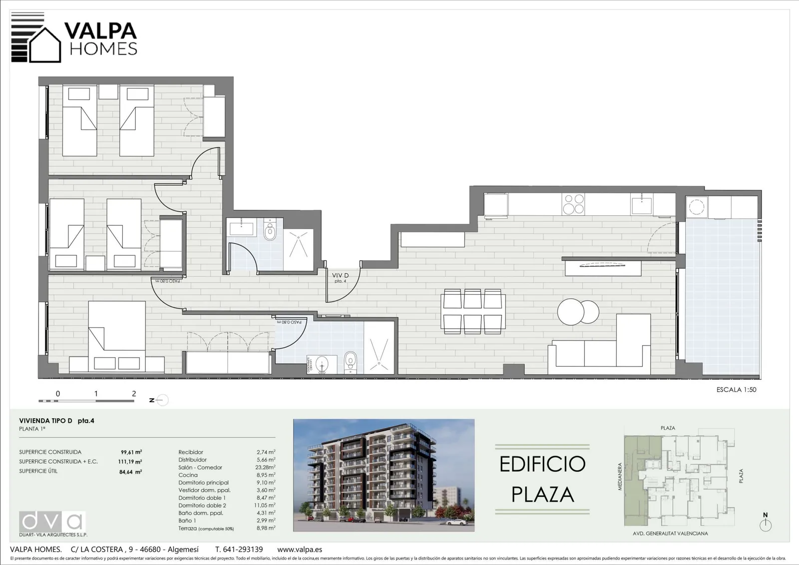 Plano de Piso 1º D, Edificio Plaza Algemesí