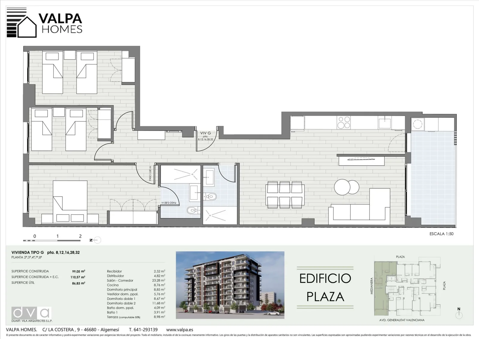 Plano de Piso 2º G, Edificio Plaza Algemesí