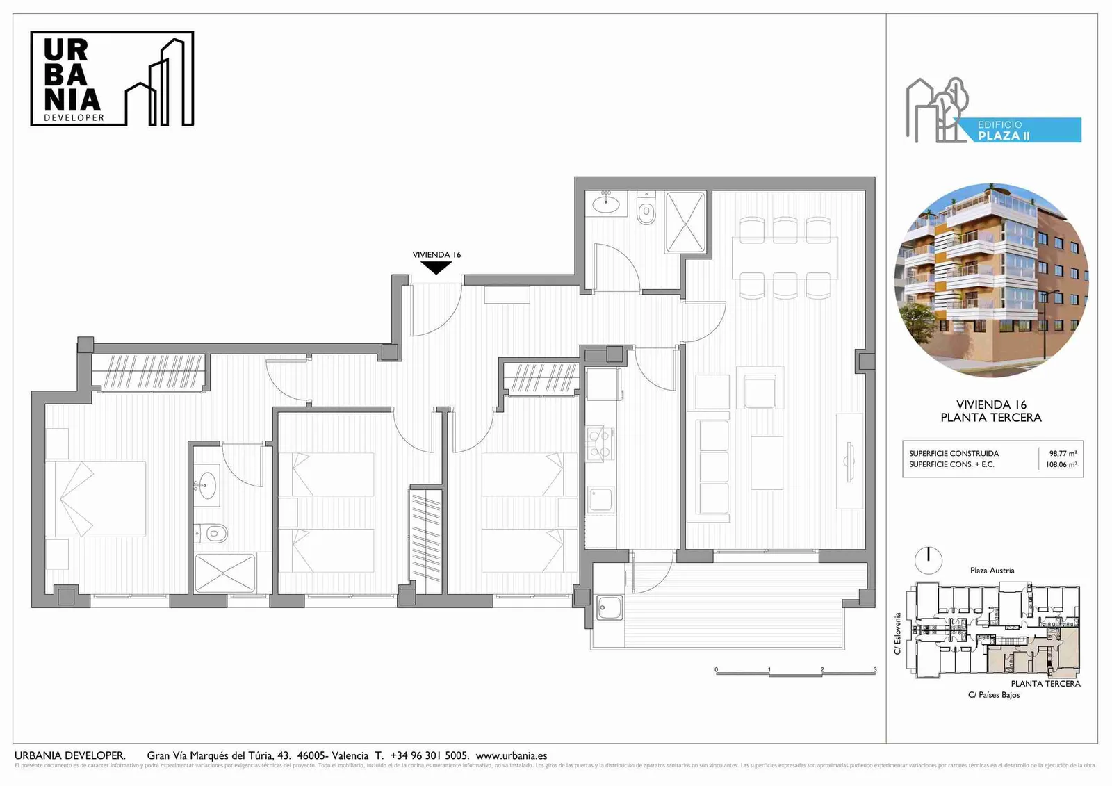 Plano de Piso H · garaje incluido, Edificio Plaza II